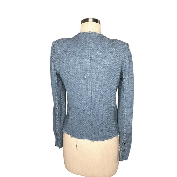 IRO Agnette Blue Tweed Distressed Snap Front Jacket Women's Size 38 US M Moto - Picture 5 of 11